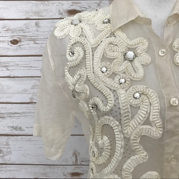 Vintage 100% Silk Adrienne Vitadini Cream Blouse - Picture 6 of 8